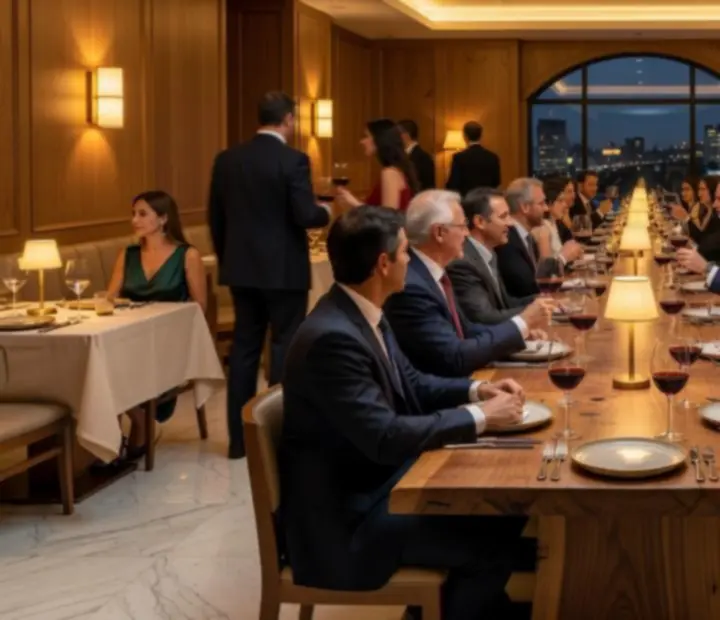 Interior de restaurante elegante preparado para una celebración privada en Buenos Aires