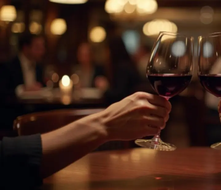 Fotografía cinematográfica con luces desenfocadas en un bar elegante