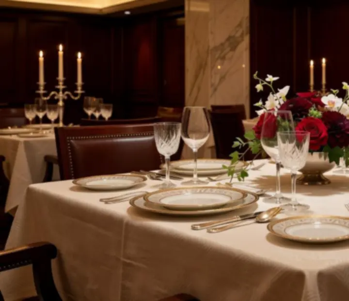 Mesa gourmet elegantemente montada con iluminación cálida en Fichasyparrilla