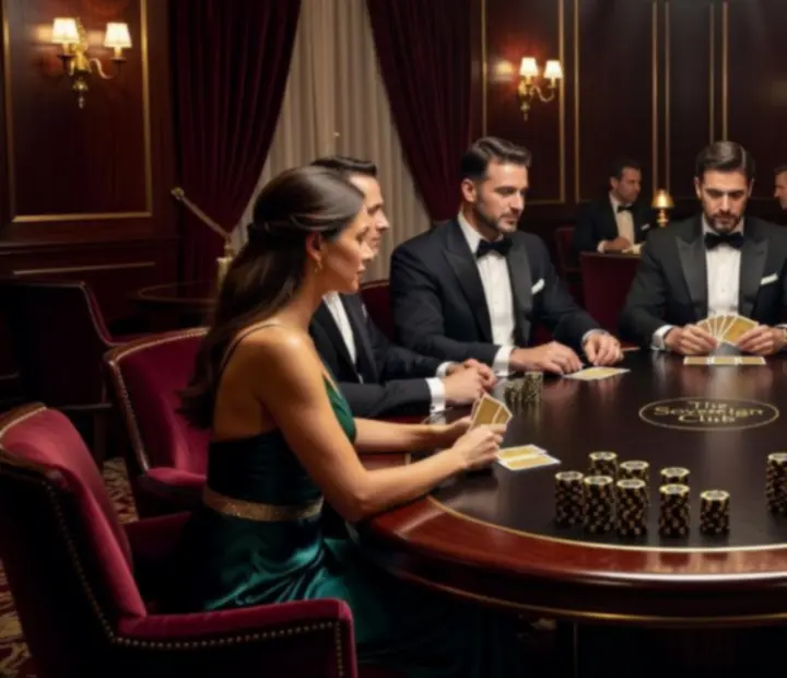 Lounge de poker privado con mesa elegante durante un evento exclusivo