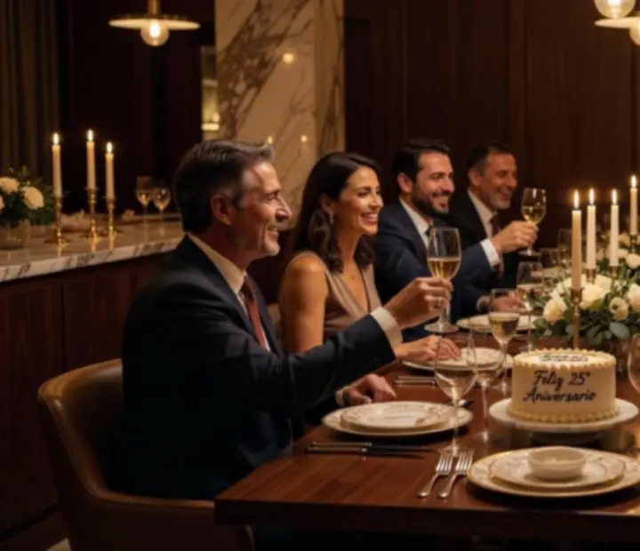 Evento privado íntimo con mesa servida y luz cálida en Fichasyparrilla.